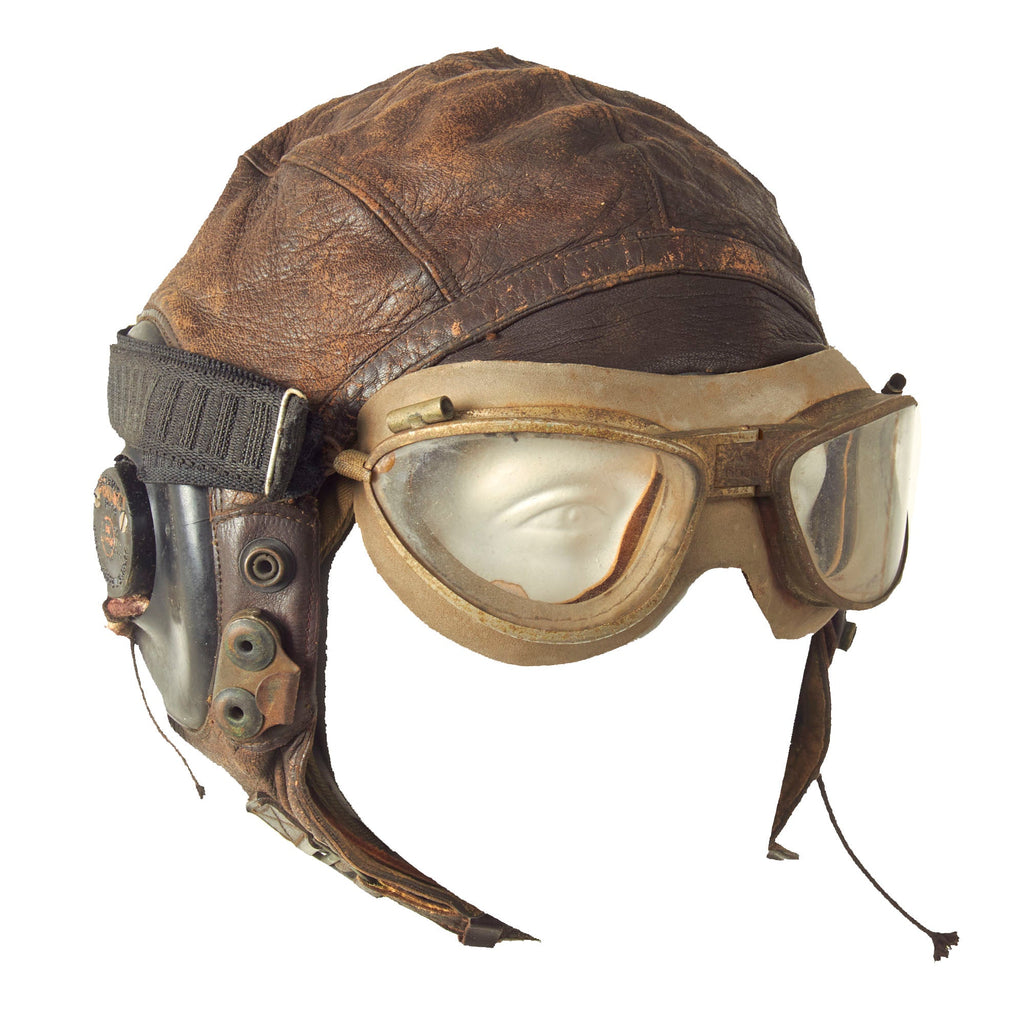 Original U.S. WWII USAAF Aviator Flight Helmet Set - AN6530 Goggles, A-11 Helmet, Type A-9 Summer Flying Helmet - 3 Items Original Items