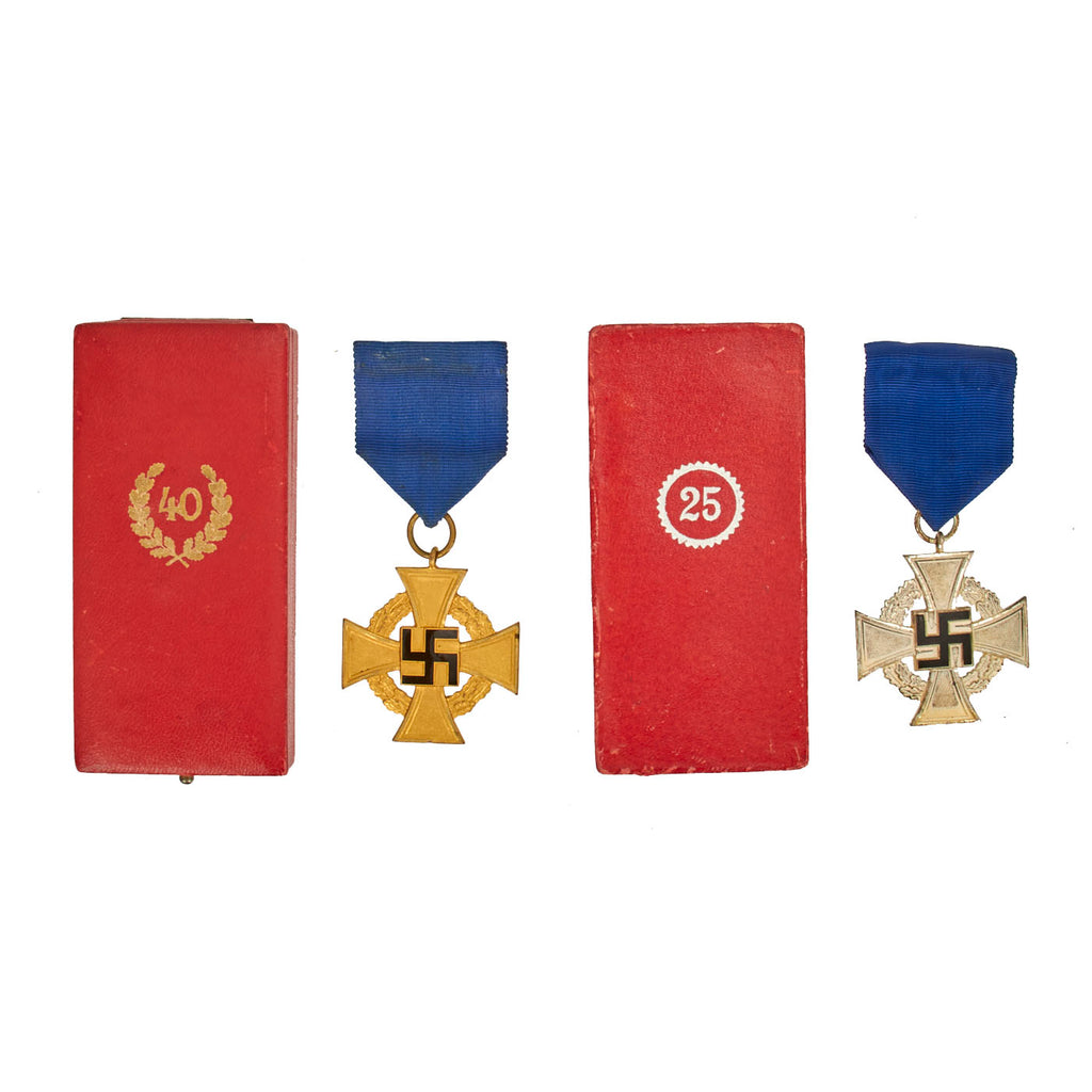 Original German WWII Set of 1st & 2nd Class Cased Civil Service Faithful Service Medals - 25 & 40 Years Original Items