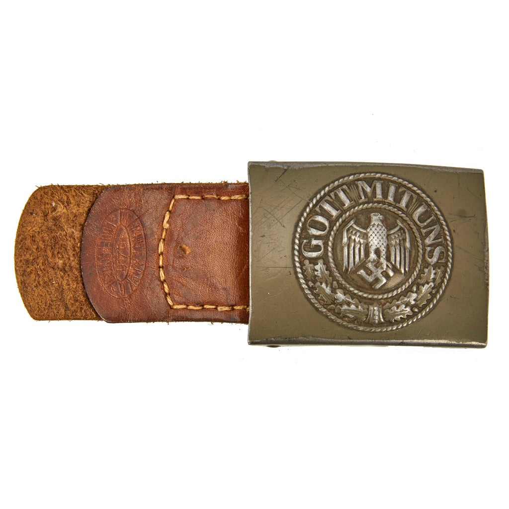 Original German WWII Heer Army Painted Steel Belt Buckle With Tab by Dr. Franke & Co - Dated 1940 Original Items