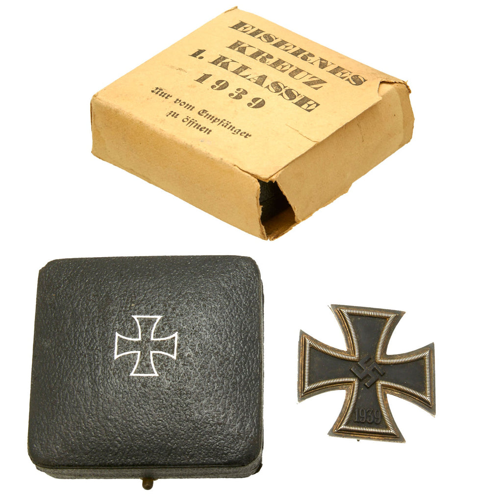 Original German WWII Cased Iron Cross First Class 1939 with Vertical Pinback in Original Packaging - EKI Original Items