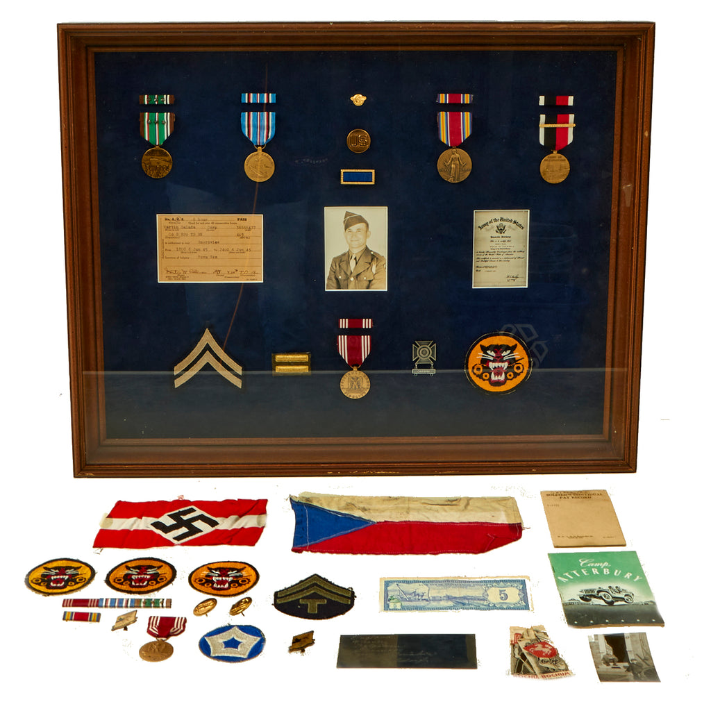 Original U.S. WWII Named 820th Tank Destroyer Battalion Grouping With Shadowbox - Corporal Martin C. Salada