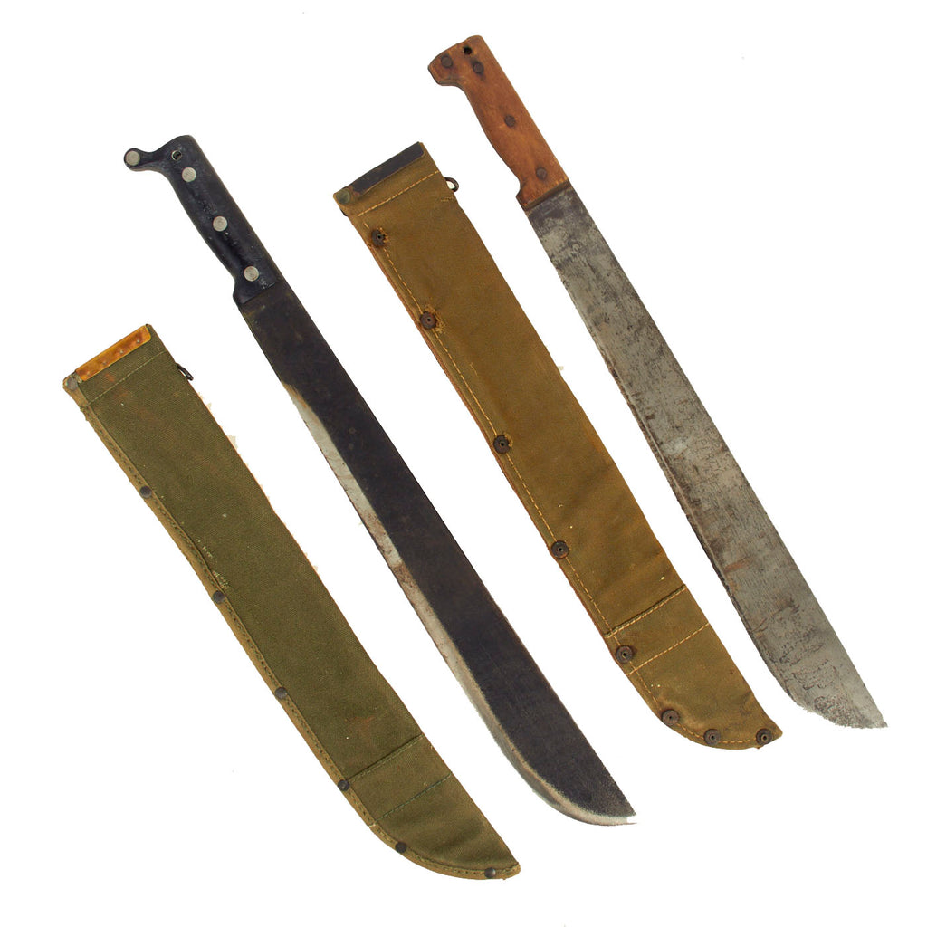 Original U.S. WWII Marine Corps and Army Machete Lot With Scabbards - 1942 & 1943 Dated Original Items