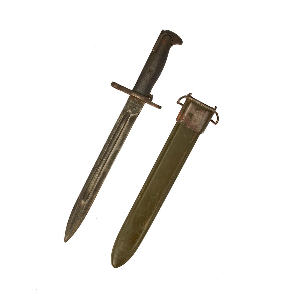Original U.S. WWII M1 Garand 10 inch Cut Down Bayonet by Union Fork & Hoe with M7 Scabbard Original Items
