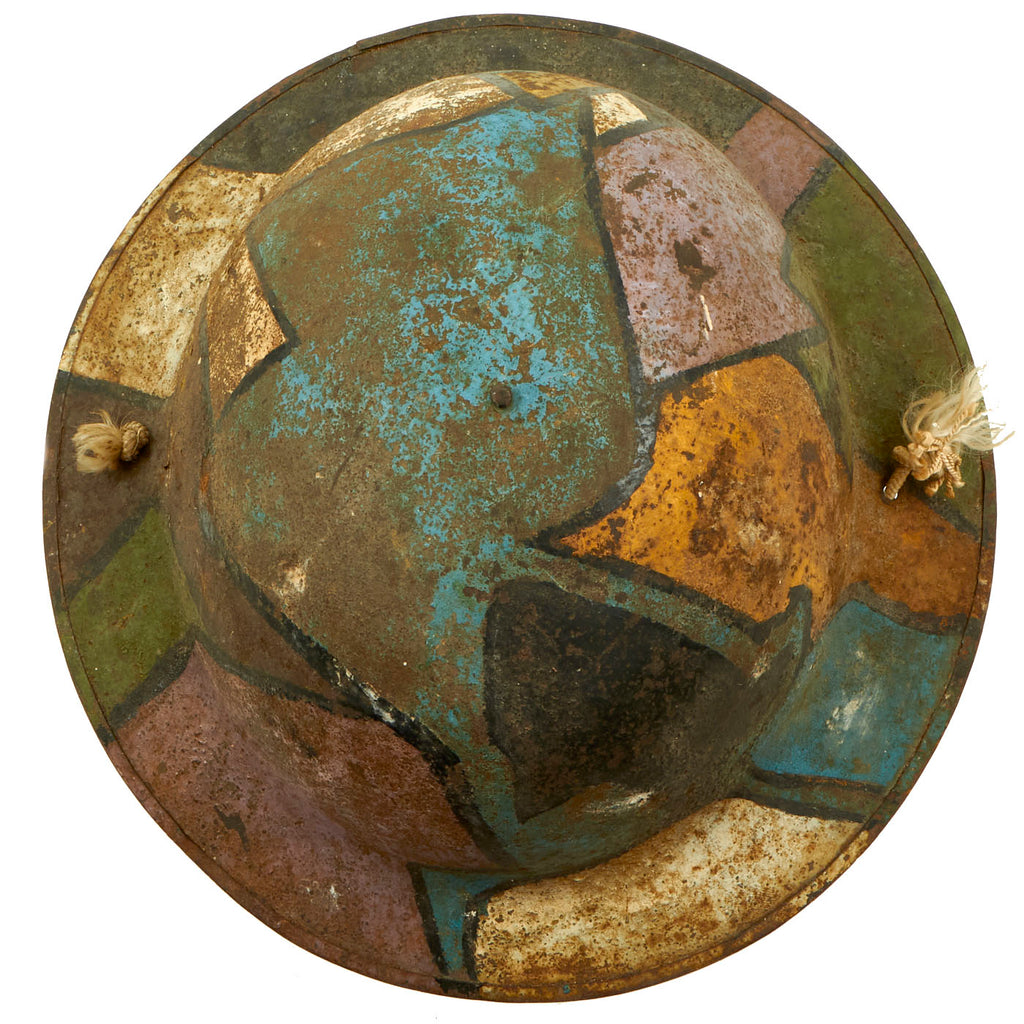 Original U.S. WWI M1917 Armored Corps Unit Painted Doughboy Helmet Shell with Panel Camouflage Paint Original Items