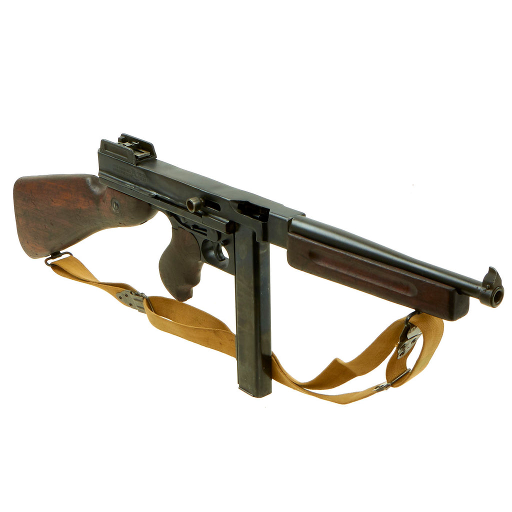 Original U.S. WWII Thompson M1A1 Display Submachine Gun Serial 219699 with Sling & Magazine - Original WWII Parts Original Items