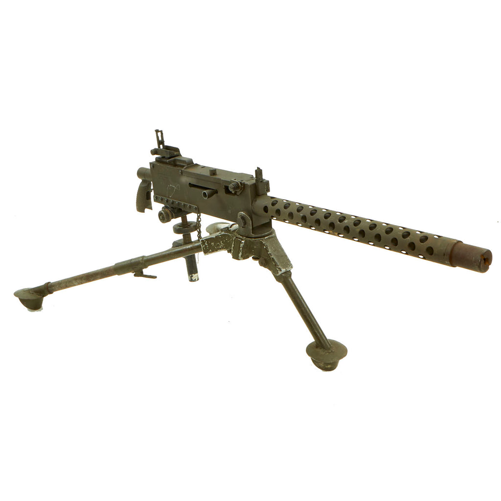 Original U.S. WWII Browning .30 Caliber M1919A4 Display Machine Gun with Belgian F.N. Tripod Original Items