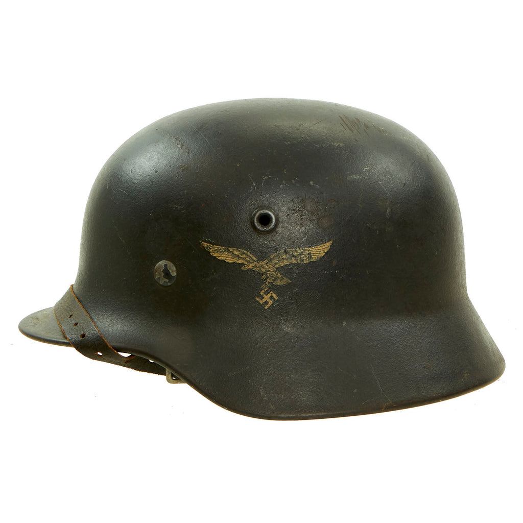 Original German WWII M40 Single Decal Luftwaffe Helmet with Size 56 Liner & Chinstrap - Q64 Original Items