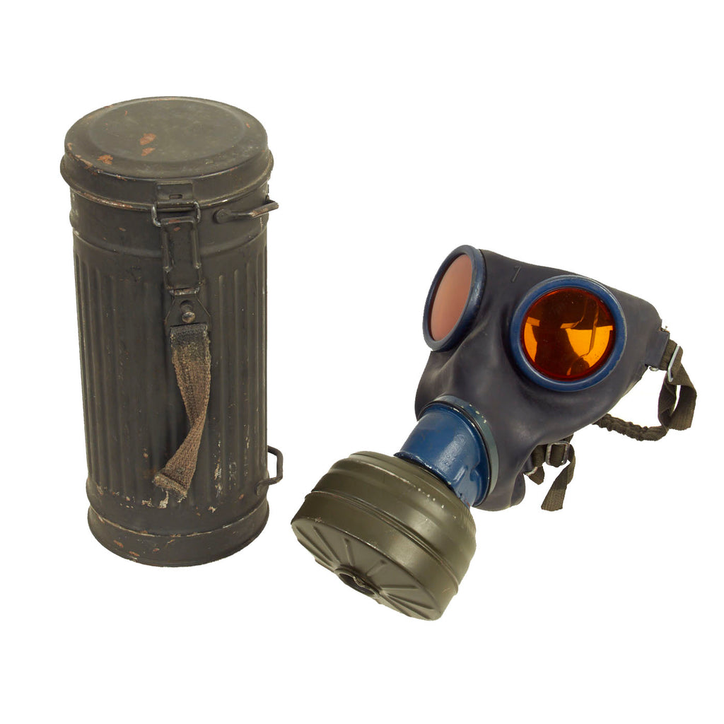 Original German WWII M38 Gas Mask in Size 1 with Filter & Canister - dated 1944 - Magnetic Fittings Original Items