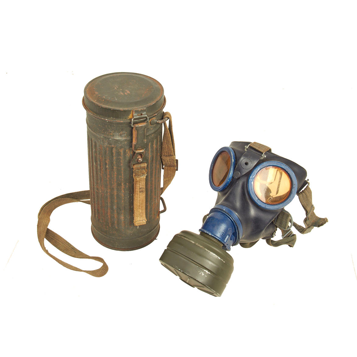 Original German WWII M38 Gas Mask in Size 3 with Filter, Canister