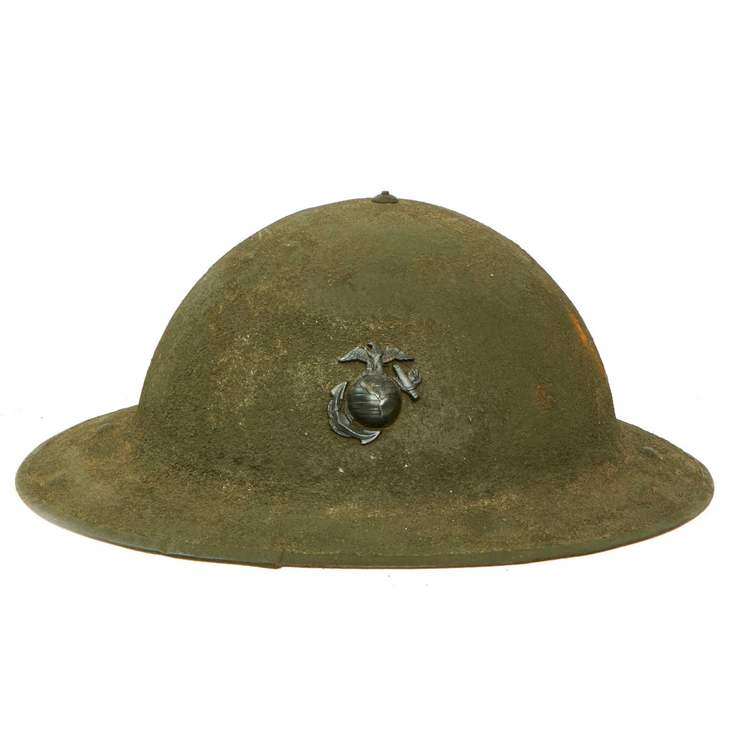 Original U.S. Marine Corps WWII USMC M1917A1 Kelly Helmet With Textured Paint - As Used During The Battle of Wake Island Original Items