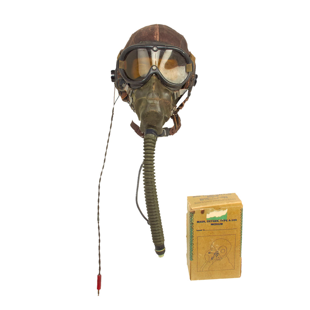 Original U.S. WWII Army Air Forces Aviator Flight Helmet Set - Polaroid B-8 Goggles, A-10 Mask With Box And A-11 Helmet Original Items