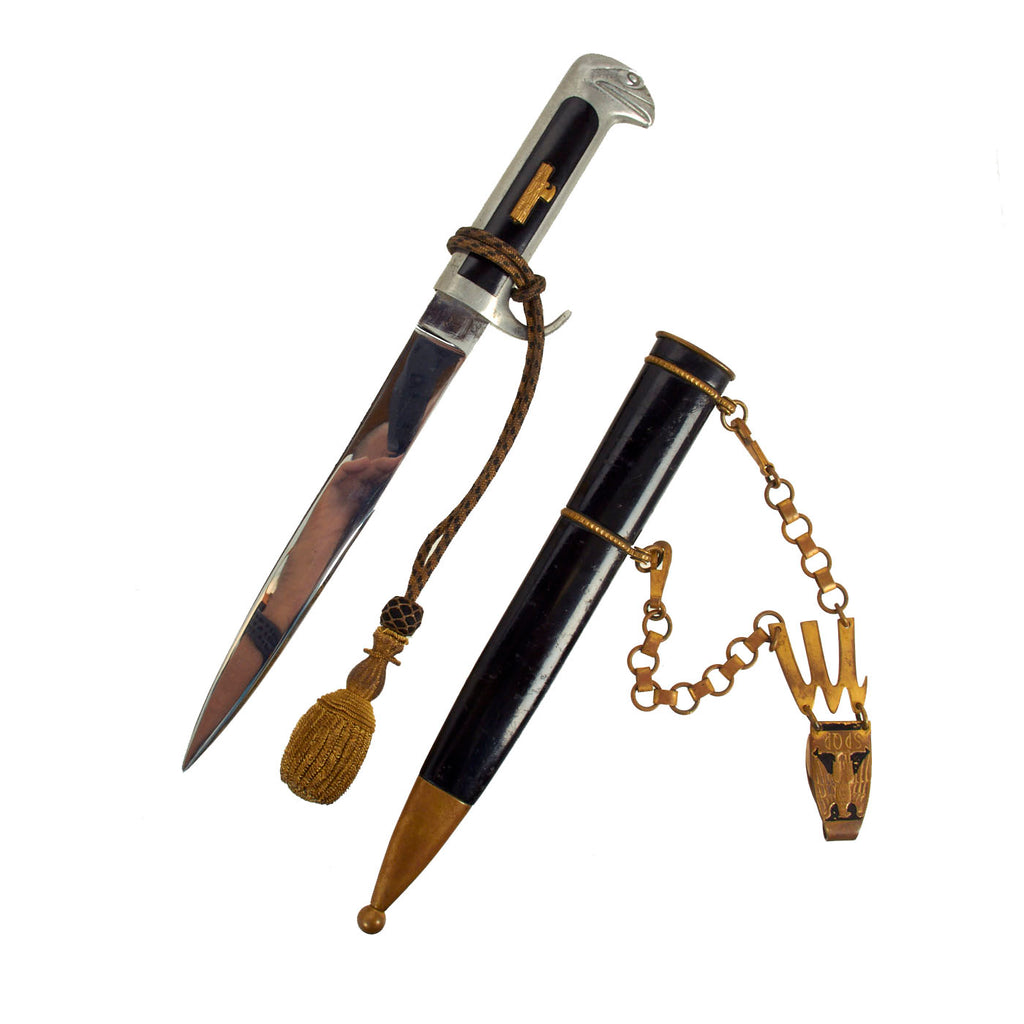 Original Italian WWII M.V.S.N. Fascist Militia Blackshirts Nickel-Plated Dagger with Portepee, Scabbard and Hanger Original Items