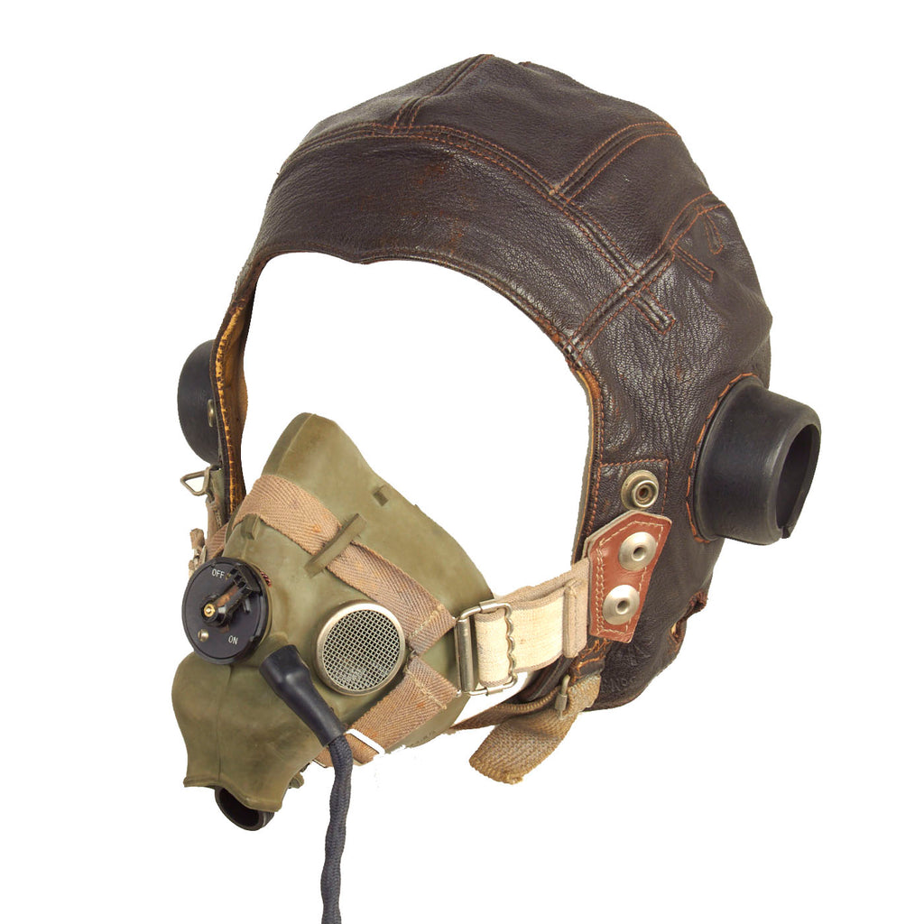 Original British WWII RAF 2nd Pattern Type C Leather Flying Helmet with Early Post War Oxygen Mask Original Items