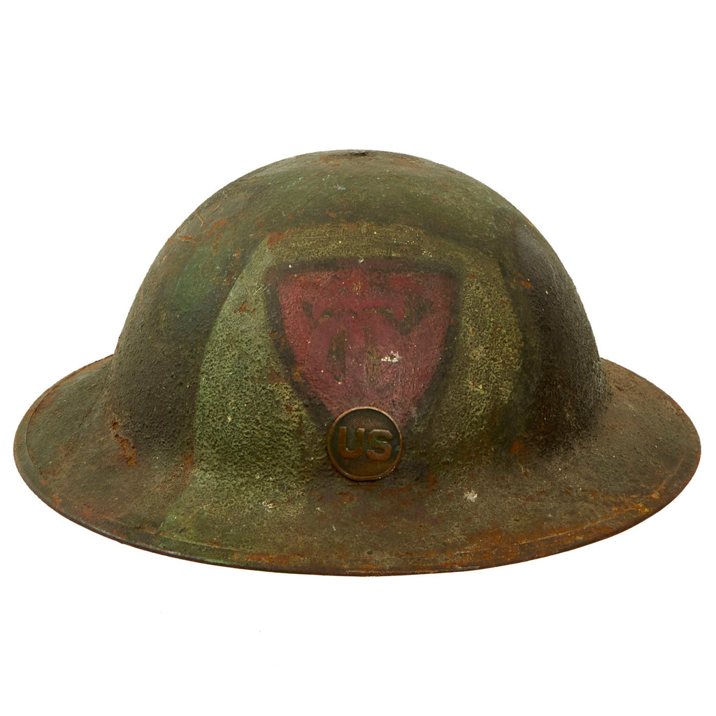 Original U.S. WWI 90th Infantry Division M1917 Panel Camouflage Painted Doughboy Helmet Shell - American Made Original Items