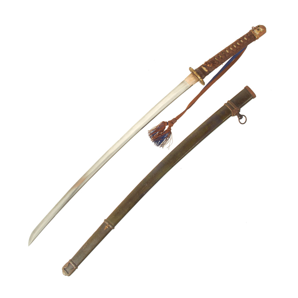 Original WWII Japanese Army Officer Type 98 Shin-Gunto Handmade Katana Sword by IKEDA KANETSUNA with Steel Scabbard & Tassel Original Items