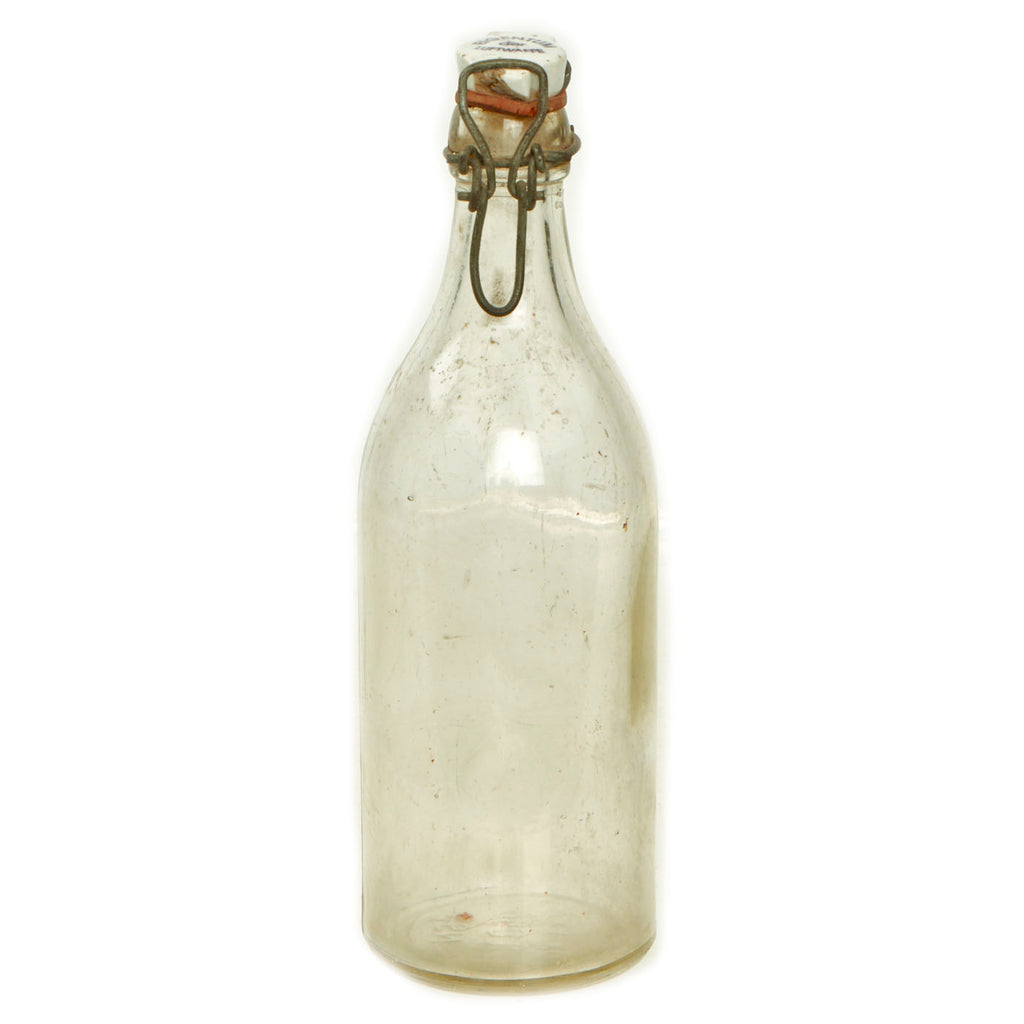 Original German WWII Luftwaffe Marked Large Clear Glass Beer or Wine Bottle - Marked Property of Luftwaffe Original Items