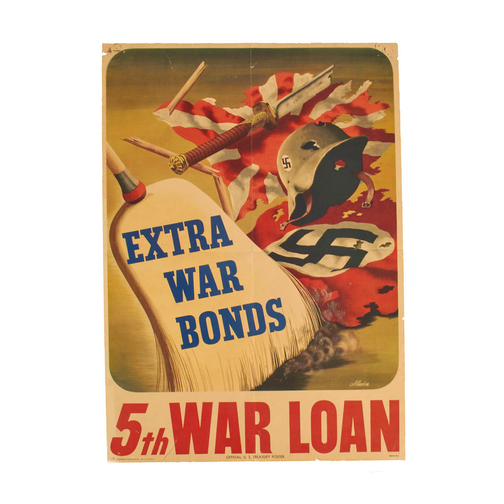 Original U.S. WWII 1944 Anti-Axis “Sweeping Up The Axis” 5th War Loan Poster by John Atherton - 14 ½” x 20" Original Items