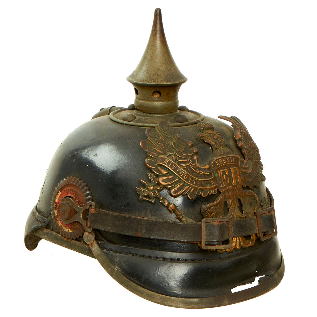 Original Imperial German WWI Prussian EM/NCO Infantry M1915 Pickelhaube Spiked Helmet With Regiment Markings Original Items