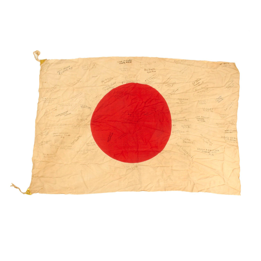 Original Japanese WWII USGI Captured National flag Signed by Over 60 Servicemen - 28" x 41 ½” Original Items