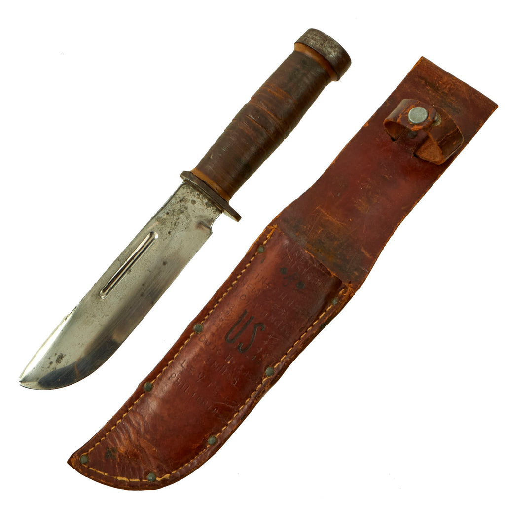 Original U.S. WWII Cattaraugus 225Q Commando Fighting Knife With Personalized Sheath Original Items