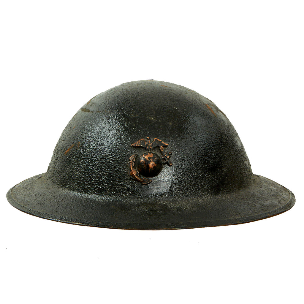 Original U.S. WWI M1917 28th Infantry Division Doughboy Helmet With Textured Paint Post War Repainted Black For USMC American Legion Use - Keystone Division Original Items