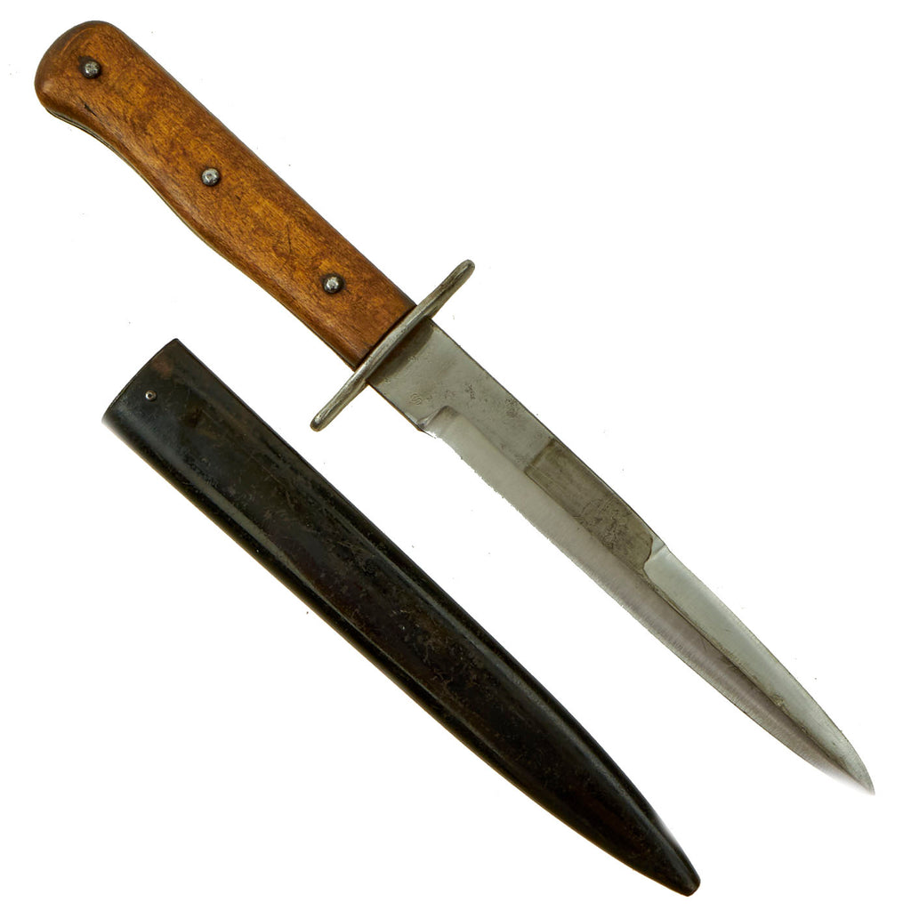 Original German WWII Wood Handle Nahkampfmesser Trench Fighting Knife with Steel Boot Scabbard Original Items