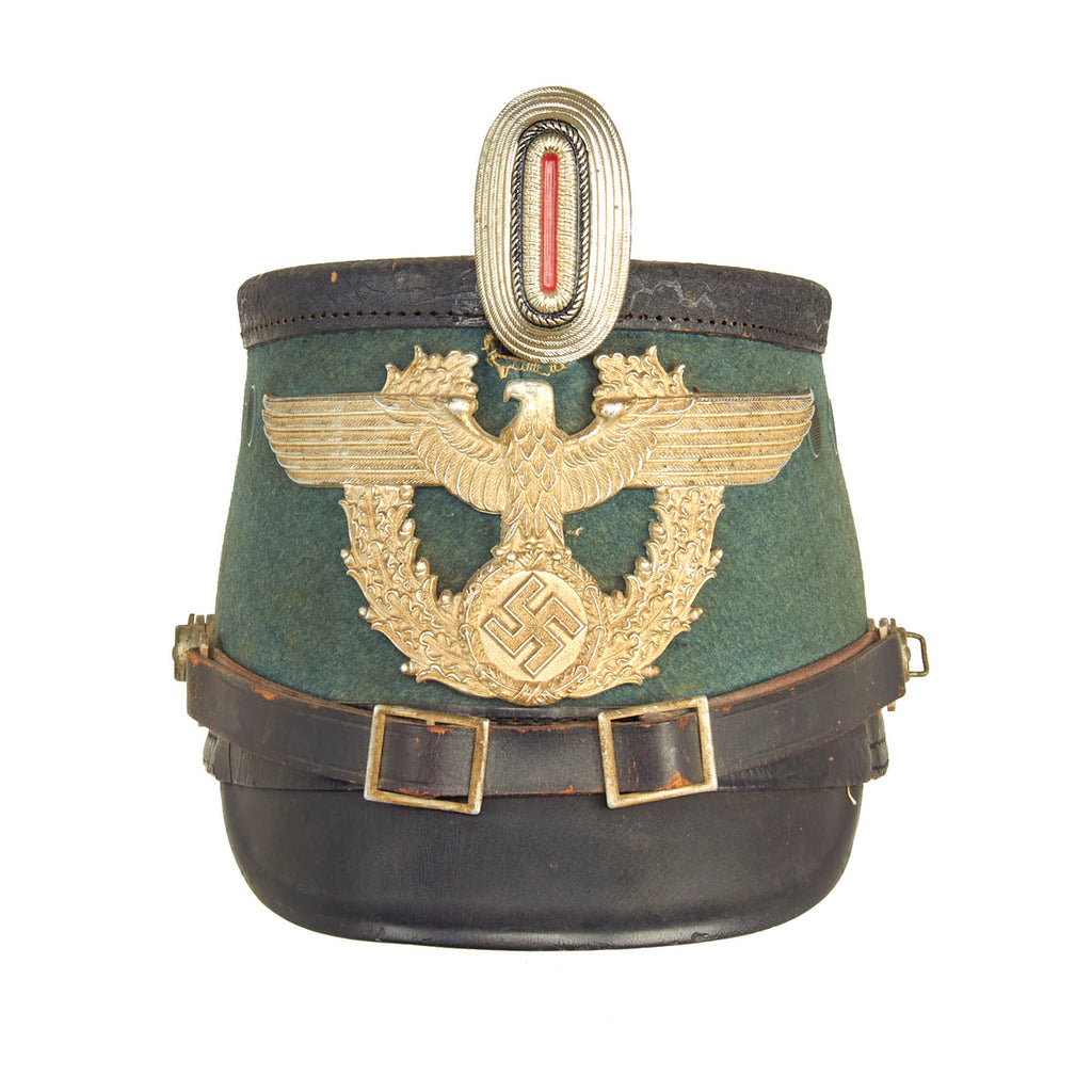 Original German WWII Late Pattern Metropolitan Police Shako by EREL with Cockade & Chinstrap - Size 56 1/2 Original Items