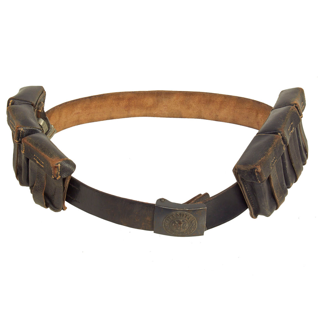 Original German WWII Kriegsmarine Coastal Artillery EM/NCO Belt, Buckle, and K98 Ammunition Pouches (2) Original Items
