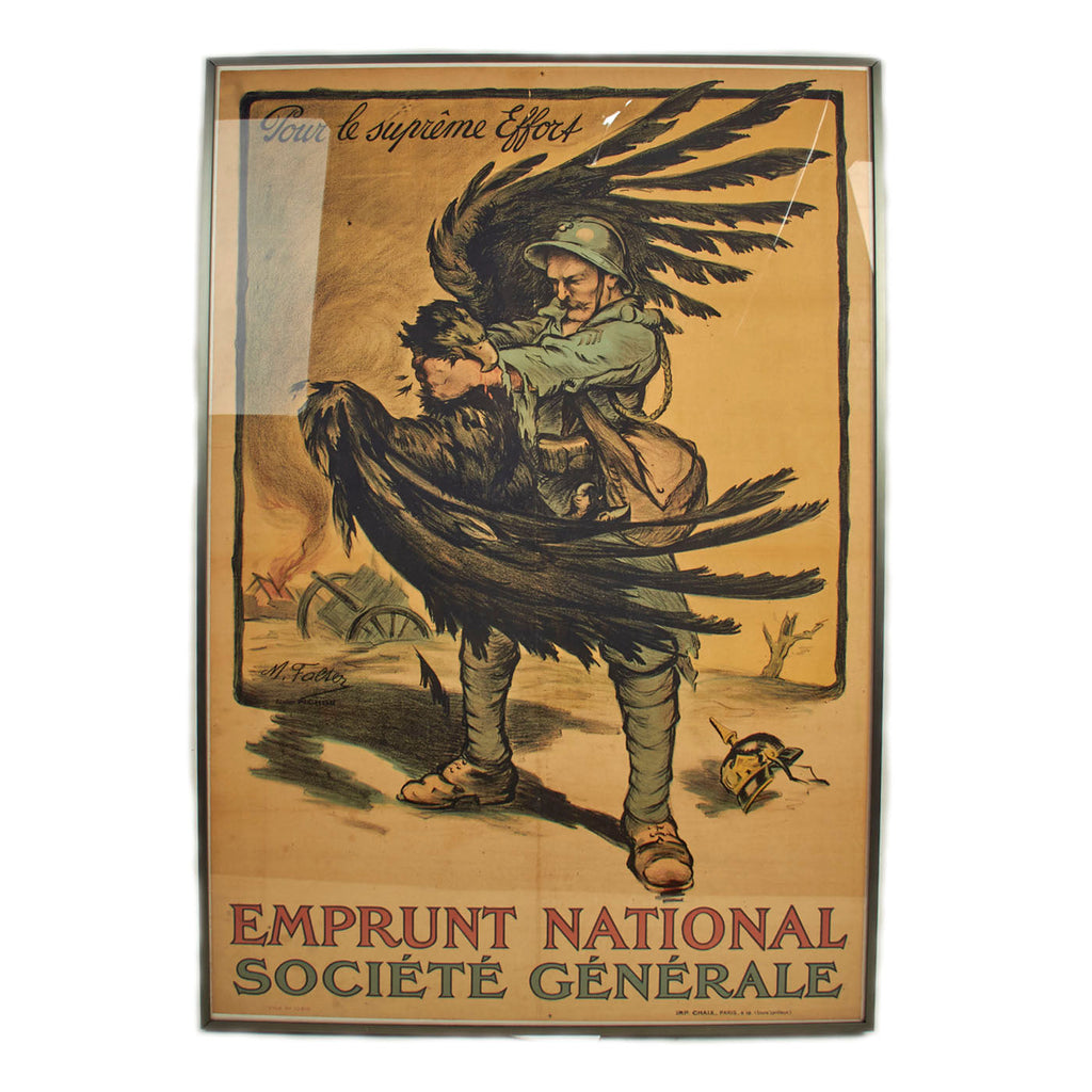 Original French WWI Framed Société Générale National Loan Propaganda Poster - 30 1/2" x 46 1/2" Original Items