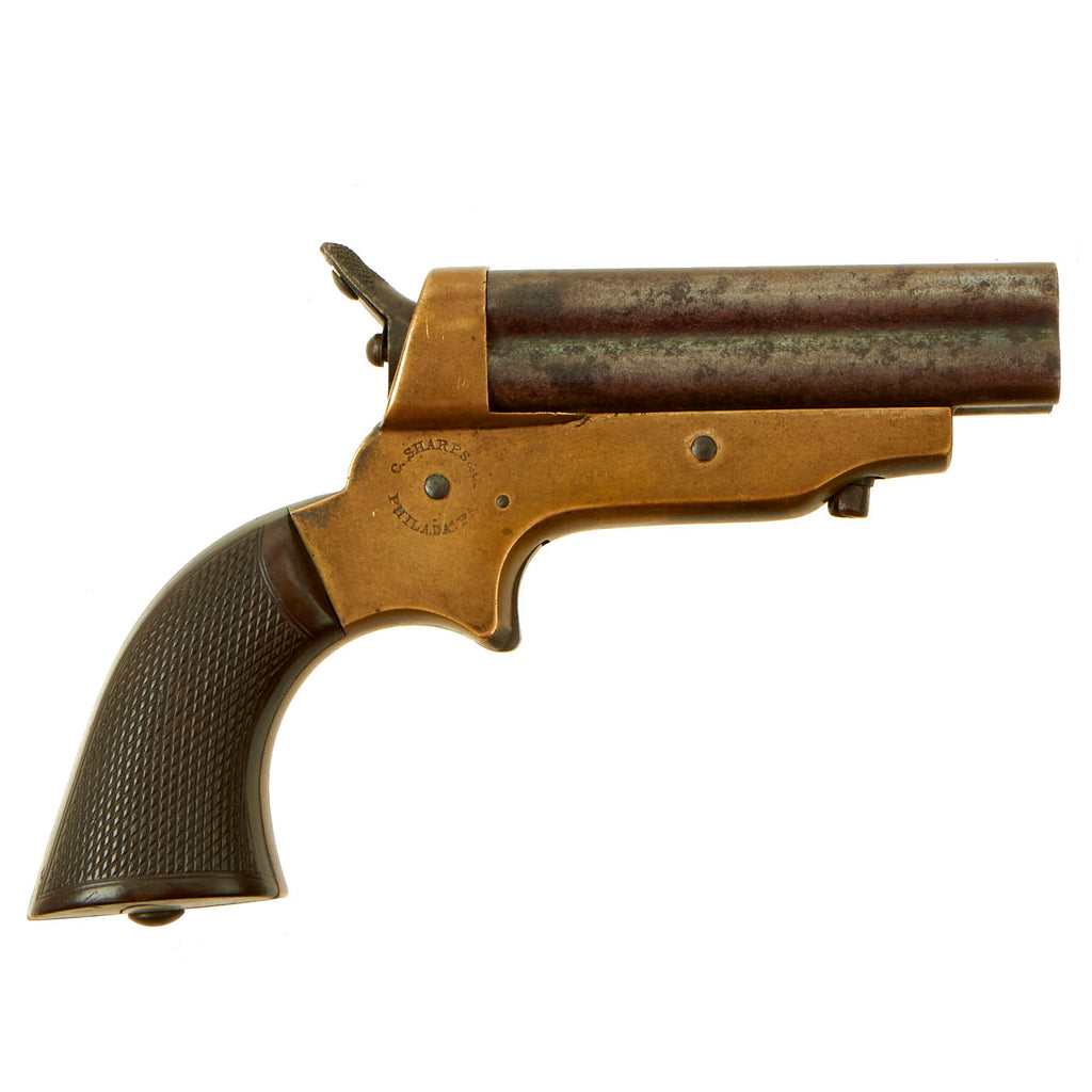 Original U.S. 19th Century Sharps Model 2A .30 Rimfire 4 Barrel Brass Frame Pepperbox Pistol - Serial 18962 Original Items