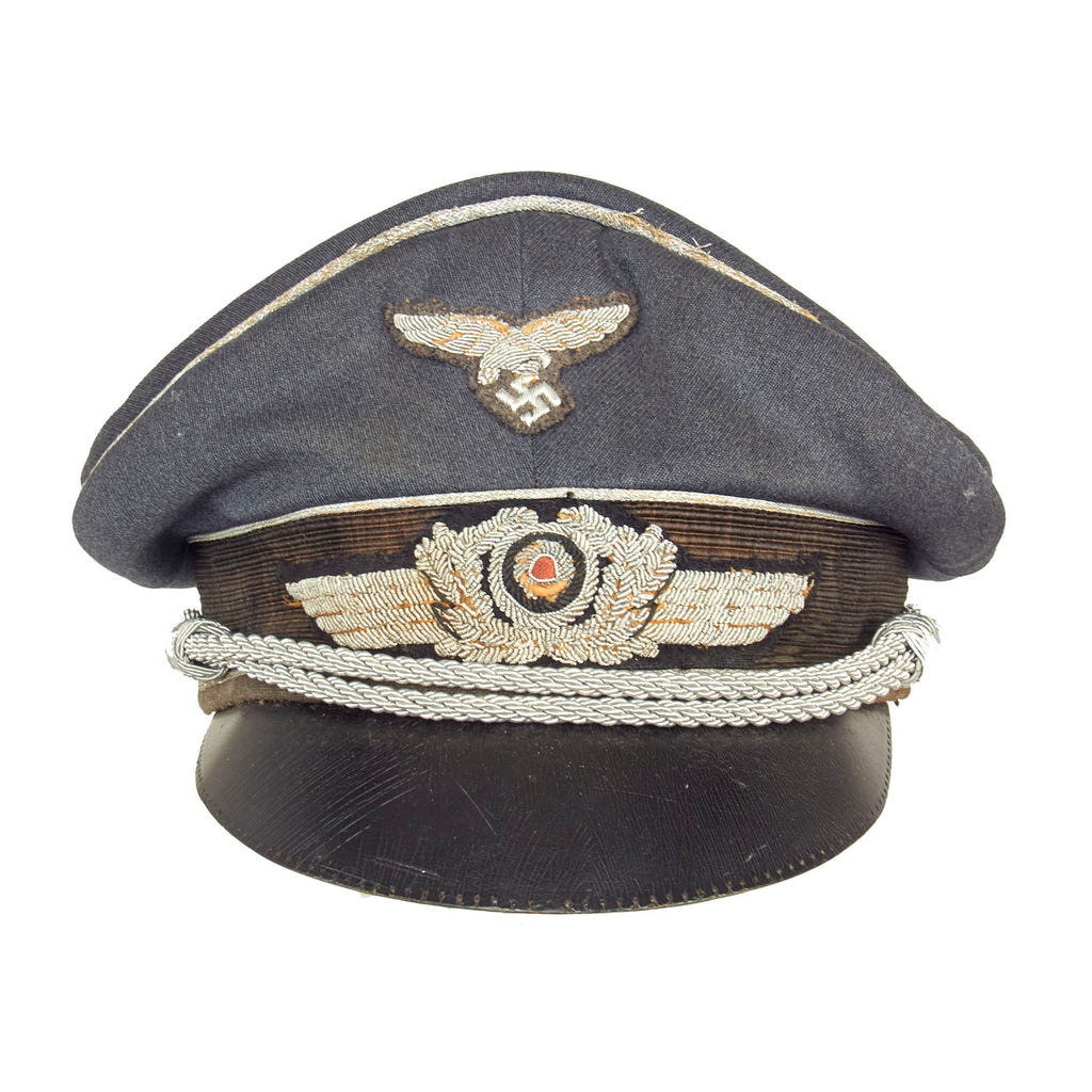 Original German WWII Luftwaffe Officer Schirmmütze Visor Cap by Mohr & Speyer AG with Bullion Insignia Original Items