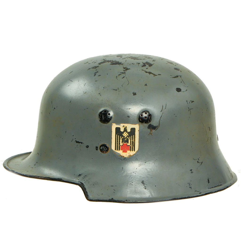 Original German WWII M34 Civic Square Dip DRK Red Cross Steel Helmet - Deutsches Rotes Kreuz Original Items