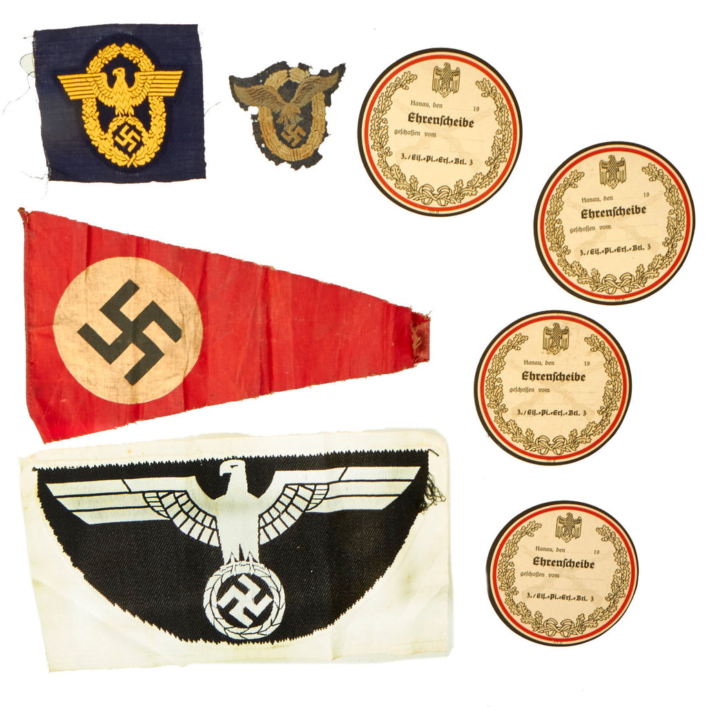 Original German WWII Insignia & Award Grouping - 4 Insignia & 4 Shooting Award Discs Original Items
