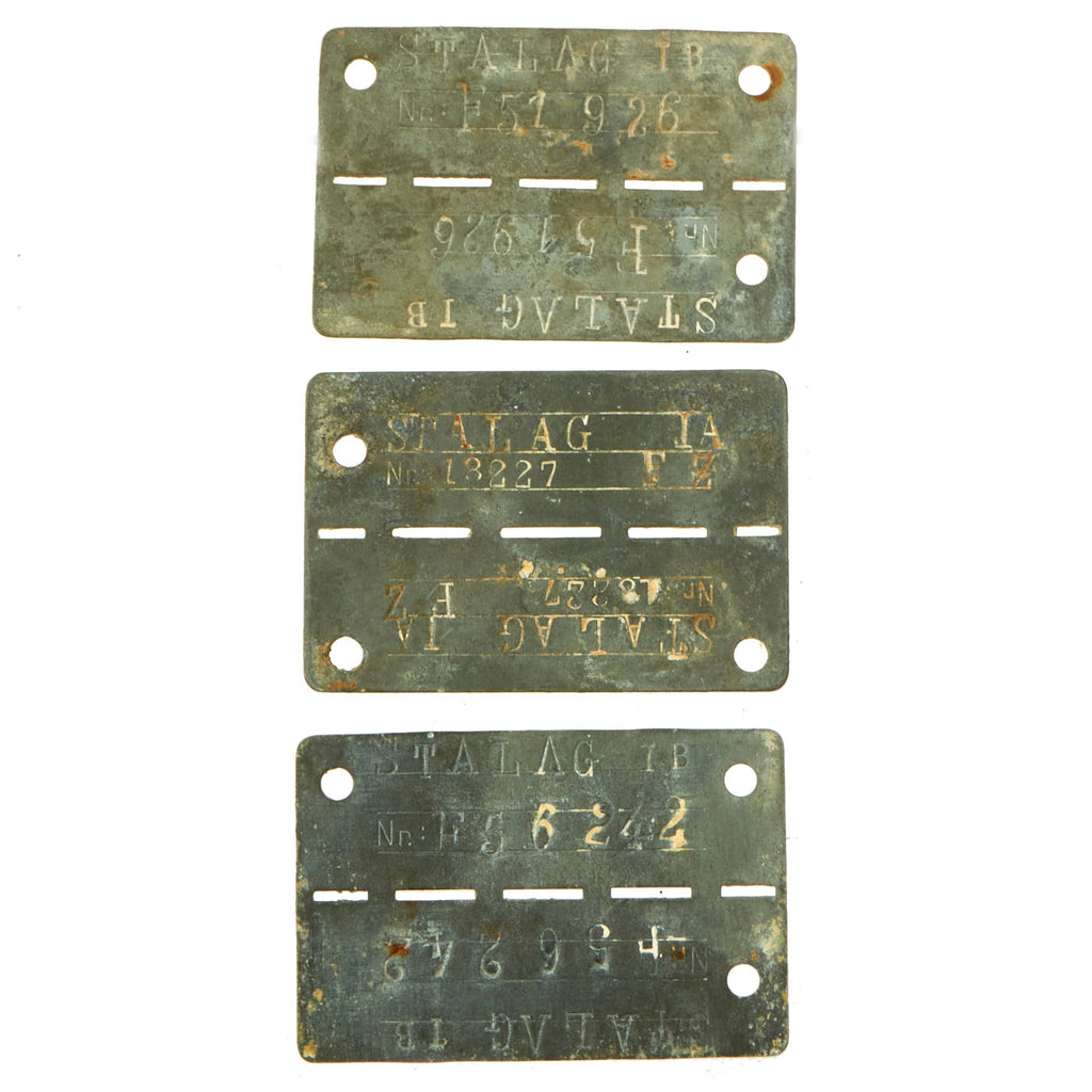 Original German WWII Set of 3 POW Identity Dog Tags - 1 from Stalag I-A, 2 from Stalag I-B - Erkennungsmarke Original Items