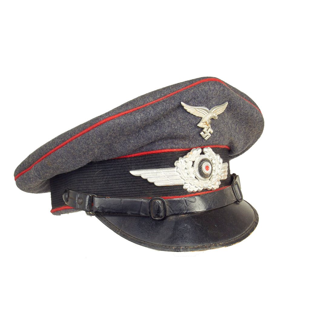 Original German WWII Luftwaffe Flakkorps Unit Marked EM/NCO Visor Cap by Gebrüder Alm dated 1936 - Size 58 Original Items