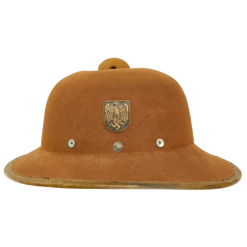 Original German WWII Service Worn 2nd Model 1941 dated Afrikakorps DAK Sun Helmet by JHS with Badges - size 59 Original Items