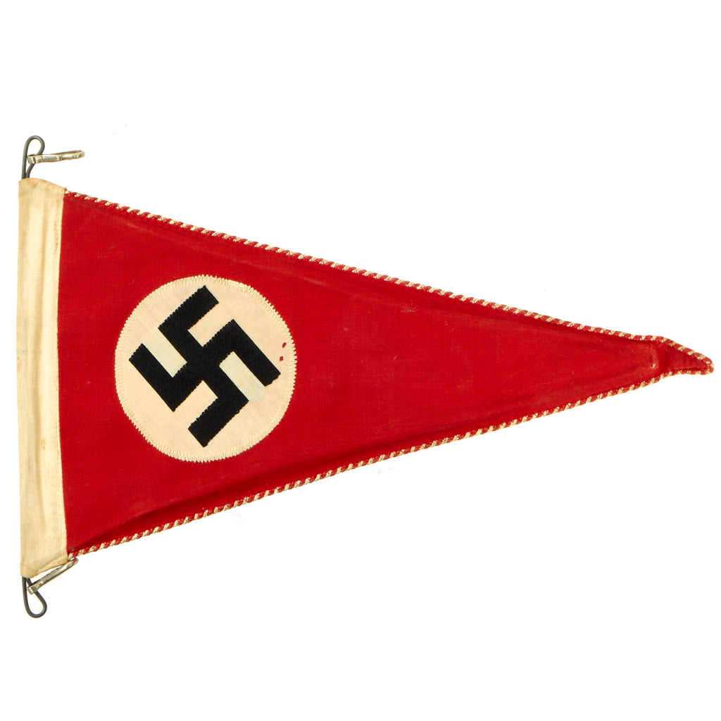 Original German WWII NSDAP National Socialist Rigid Vehicle Staff Pennant Flag with Metal Snap Hooks - 8" x 14" Original Items