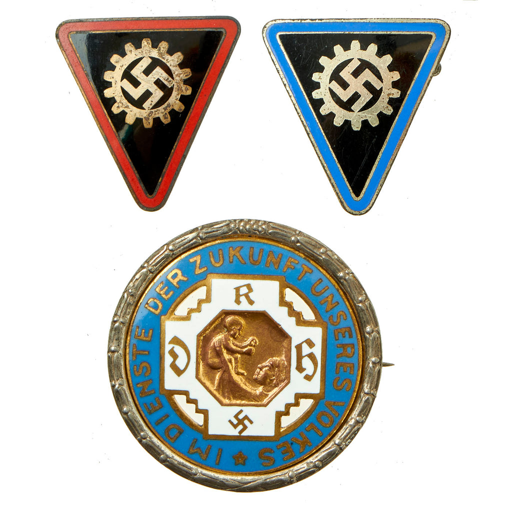 Original German WWII Lot of Three Womens Association Badges - 1 Midwives Badge & 2 Female Labor Front Original Items
