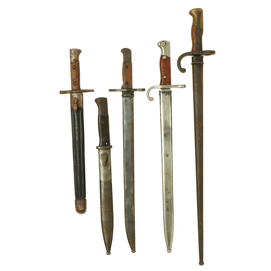 Original Pre WWI to WWII Era Bayonet Collections Featuring WWII German and Japanese Bayonets All With Scabbards - 5 Items Original Items