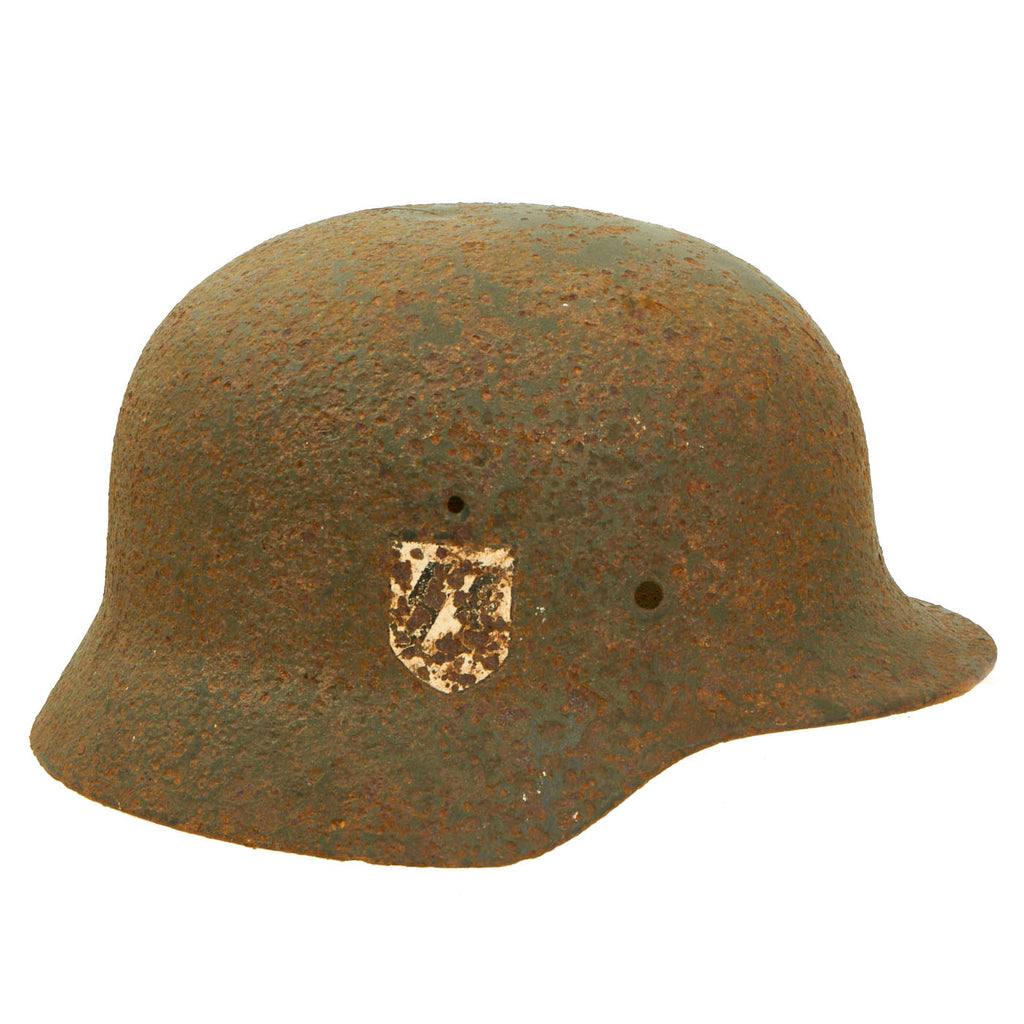 Original German WWII Battlefield Excavated M40 Double Decal SS Helmet Shell - size 64 Original Items