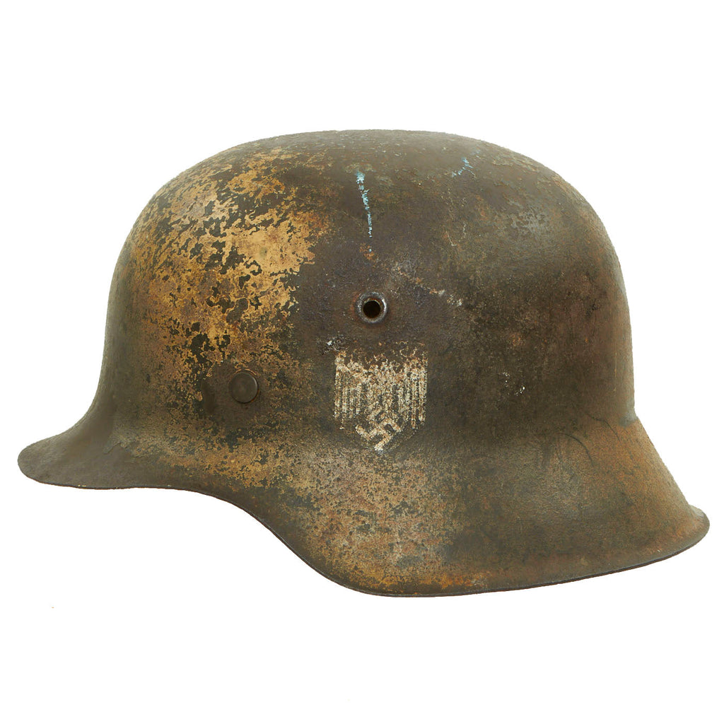 Original German WWII Service Worn M42 Army Heer Single Decal Camouflage Helmet Shell - SE62 Original Items