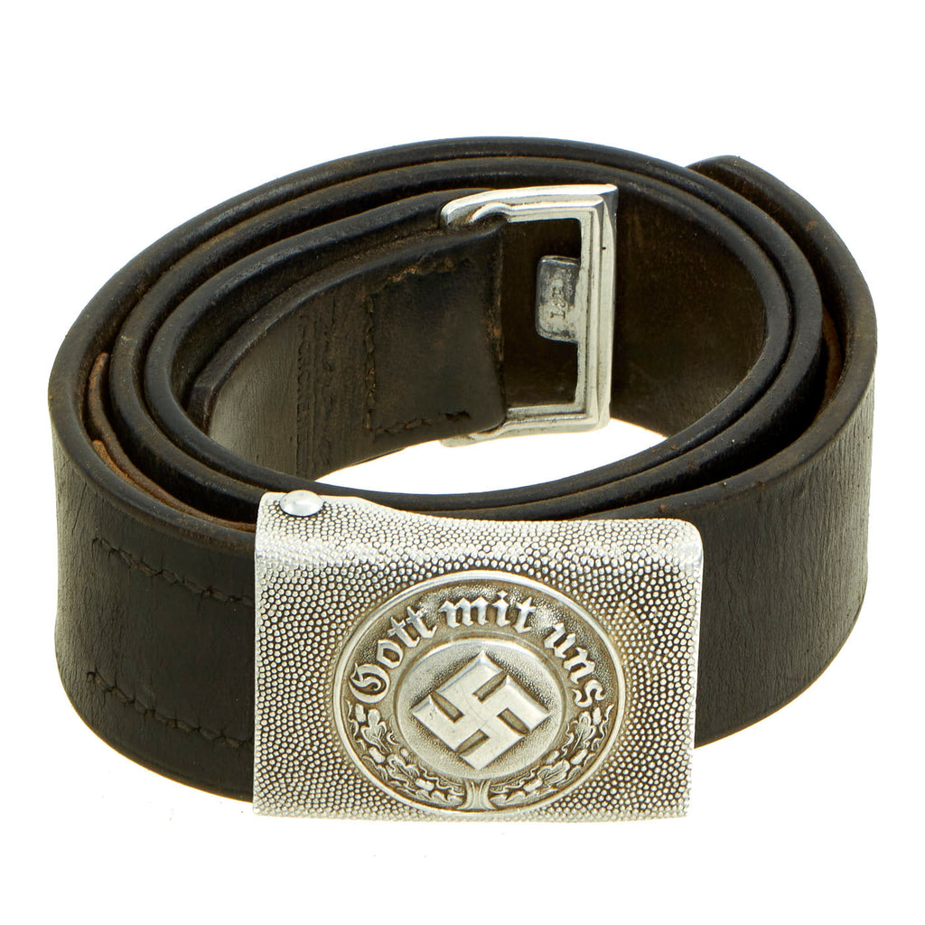 Original German WWII Police Belt with Pebbled Aluminum NCO Buckle by Julius Maurer, Oberstein - Dated 1938 Original Items