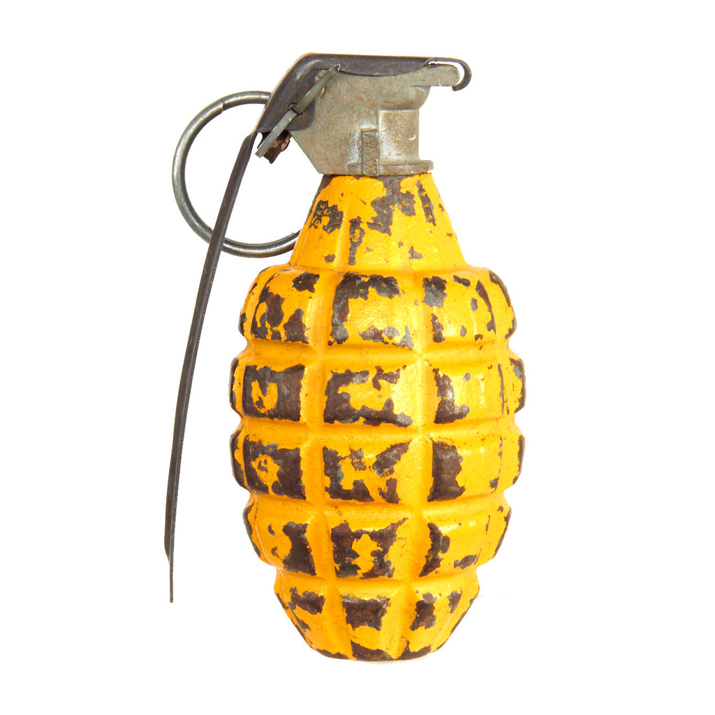 Original U.S. WWII Inert MkII Yellow Early War High Explosive Pineapple Grenade with M10A3 Fuze Original Items