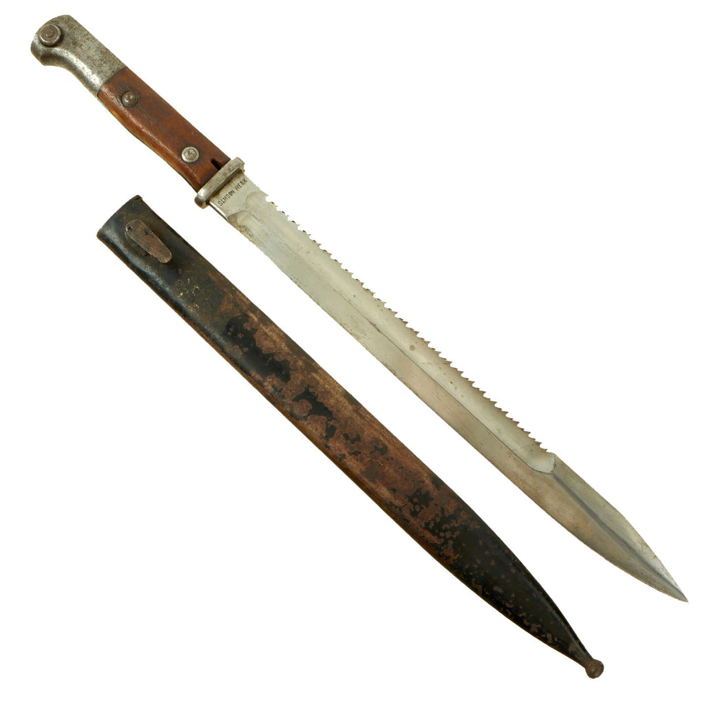Original German WWI Service Worn Seitengewehr 1914 Sawback Bayonet by SAMSON WERK with Scabbard Original Items