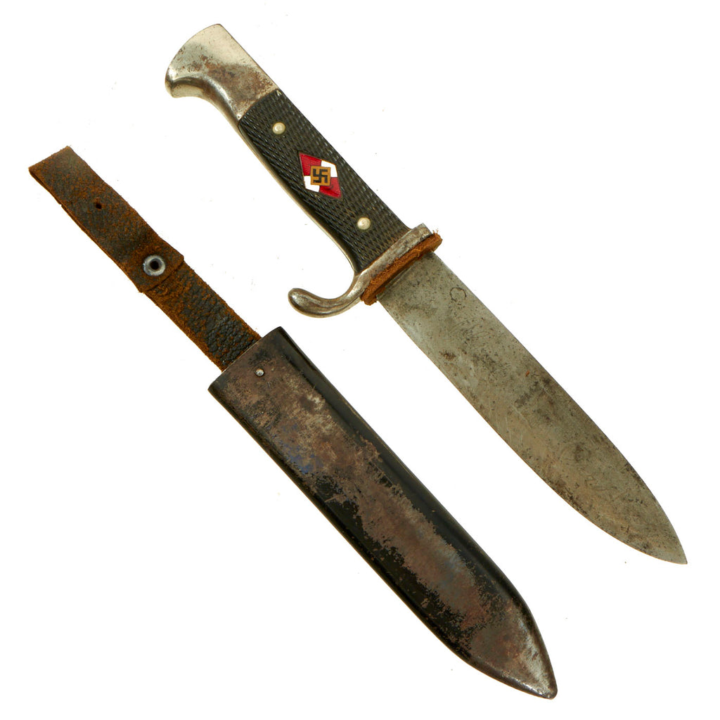 Original German WWII Early Period HJ Knife by Hammesfahr & Co. of Solingen with Motto and Scabbard Original Items