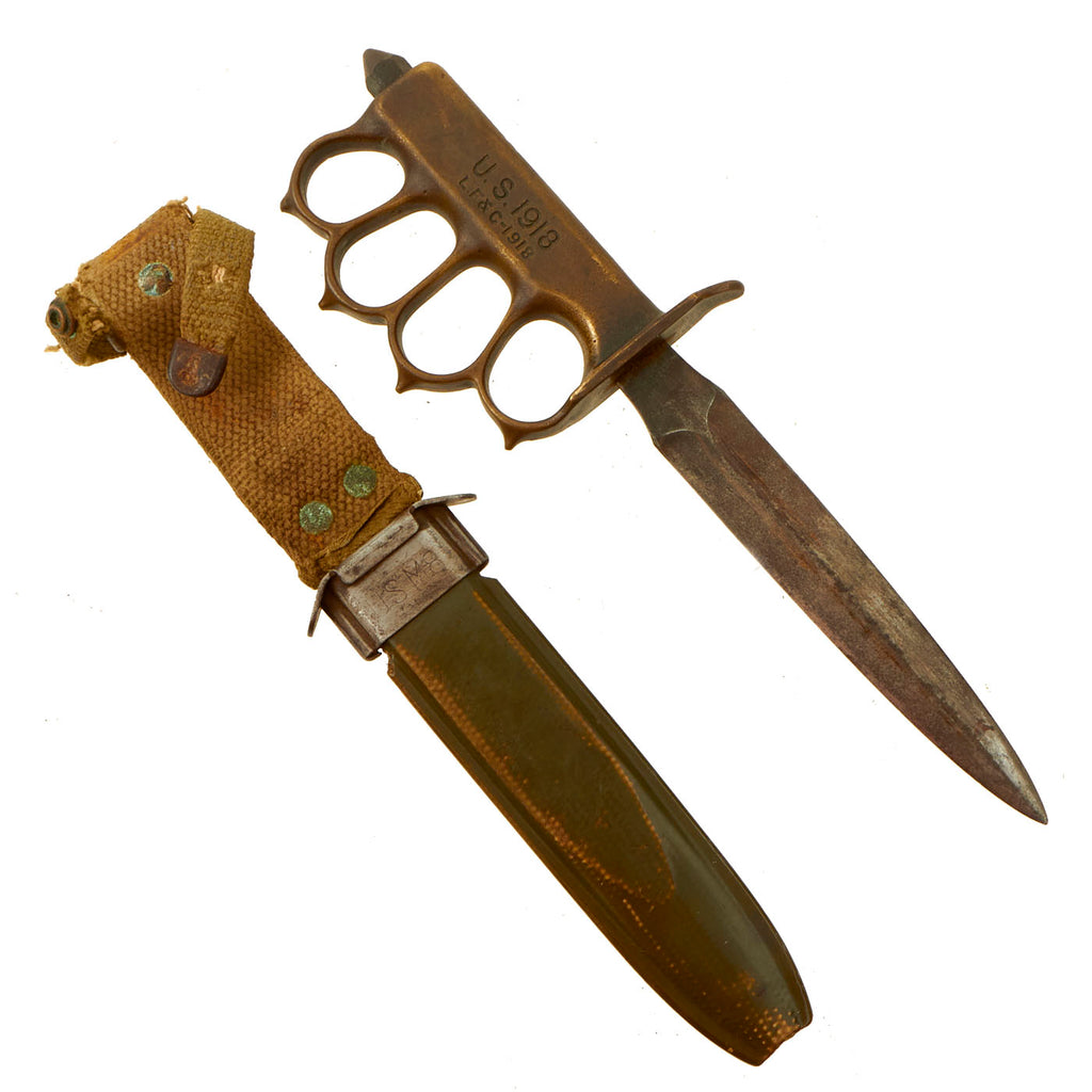 Original U.S. WWI/WWII Model 1918 Mark 1 Trench Knife “Paratrooper” Modified with M8 Scabbard Original Items