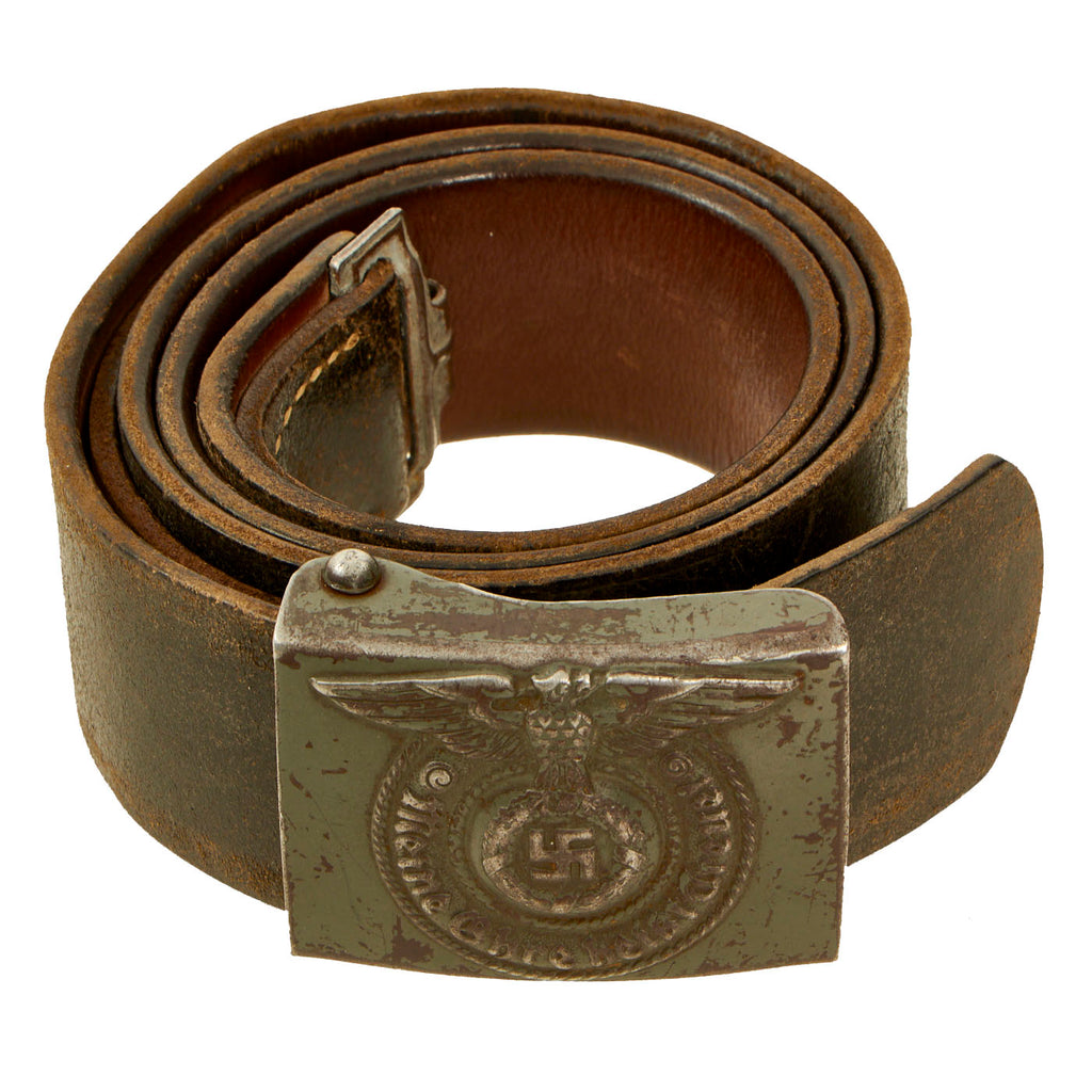 Original German WWII SS EM/NCO Leather Belt with Steel Buckle by RODO Robert C. Dold - Schutzstaffel Original Items