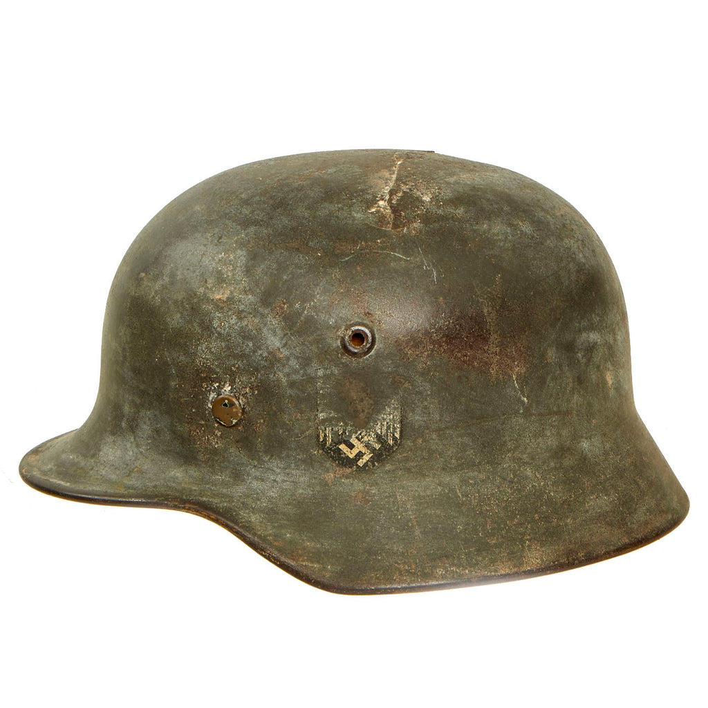 Original German WWII Army Heer M40 Battle Damaged Partial Single Decal Steel Helmet - Stamped Q64 Original Items