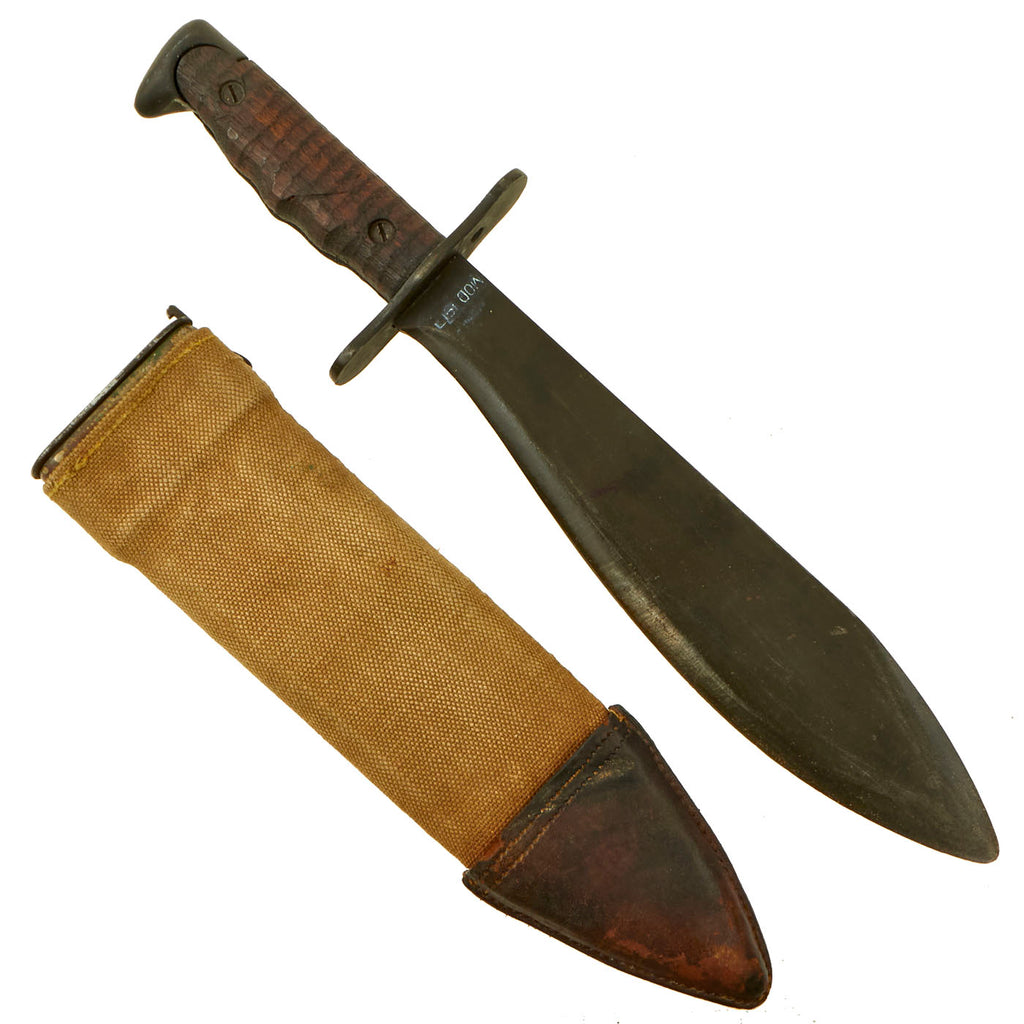 Original U.S. WWI Model 1917 Bolo Knife by Plumb with Canvas Scabbard - dated 1918 Original Items