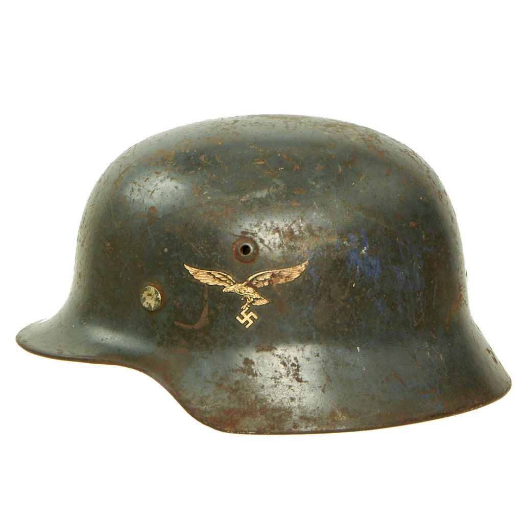 Original German WWII 1939 dated Luftwaffe M35 Double Decal Steel Helmet with 56cm Liner - marked SE64 Original Items